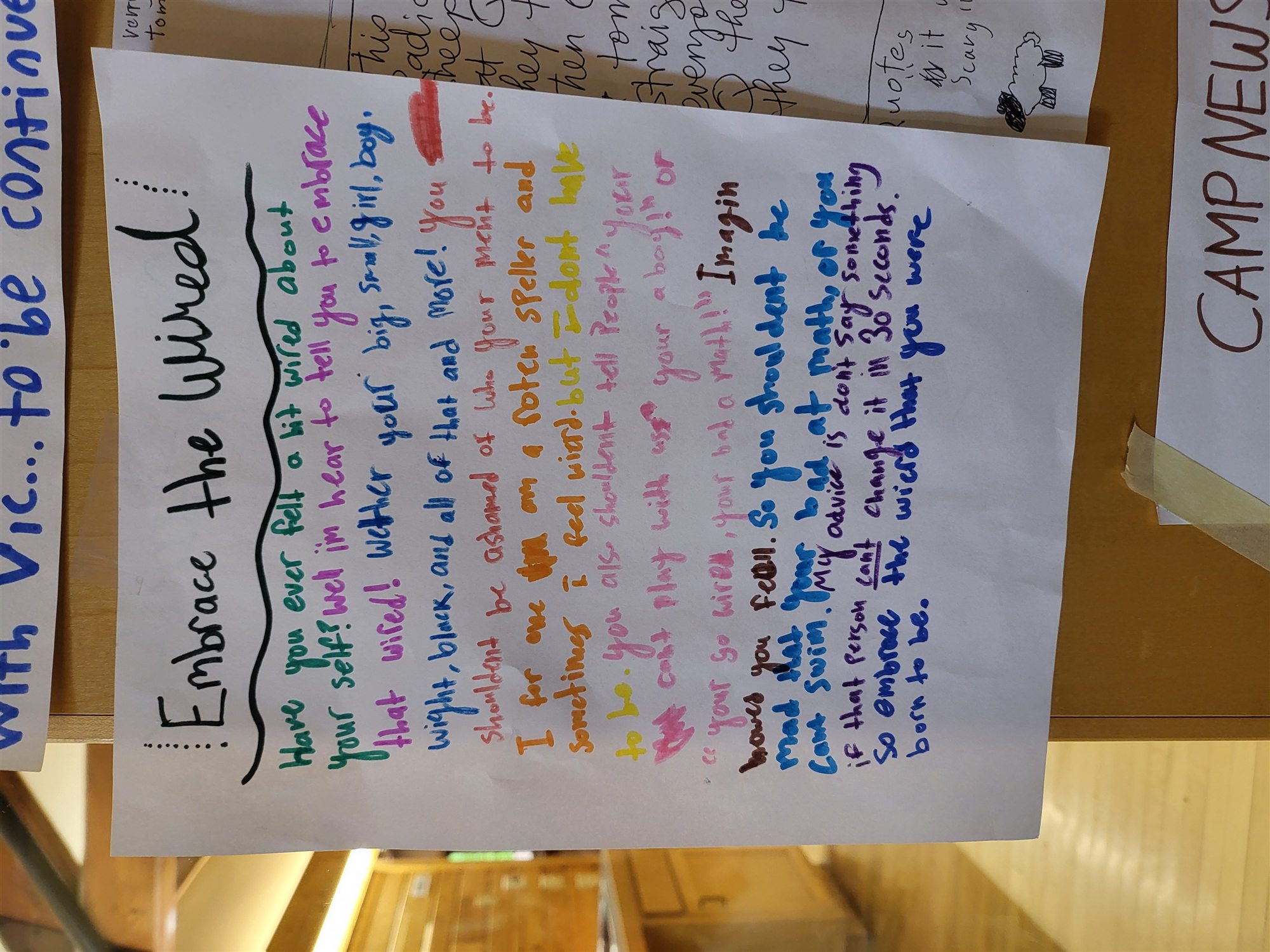 A colorful handwritten reflection titled Embrace the Weird