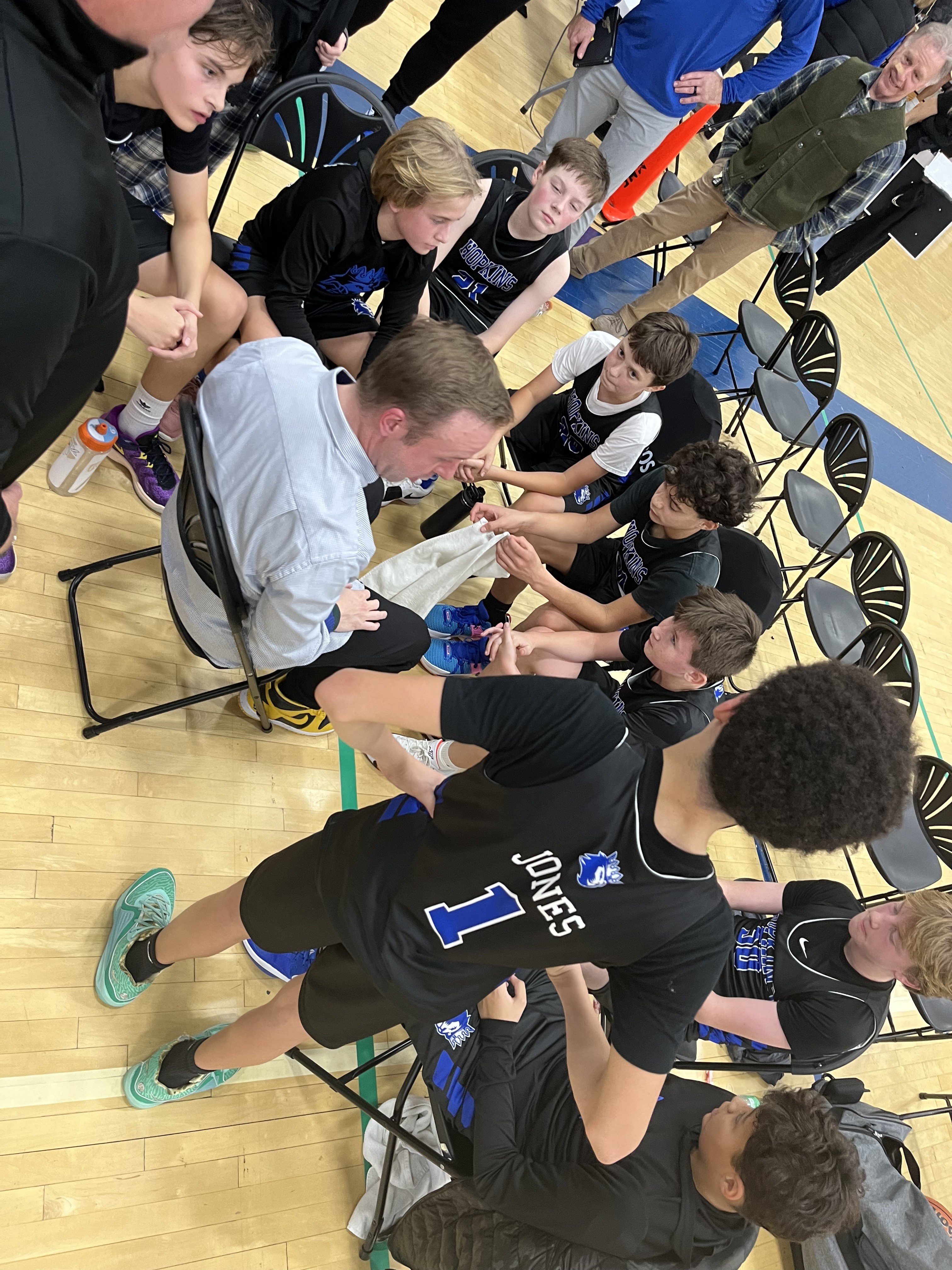 Bobby talking with the Hopkins team during a timeout